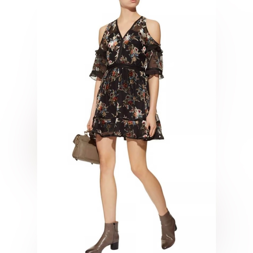 All Saints Christal Rosarium dress Black with velvet floral patterns size 6
